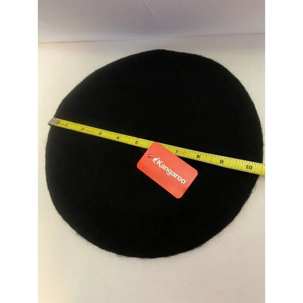 Kangaroo Black Beret Wool Hat Cap Unisex One‎ Size French Style Preppy Hippie